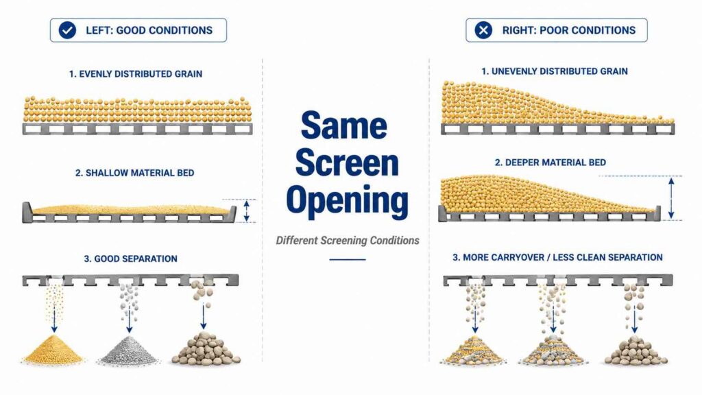 Factors affecting grain screening efficiency in grain cleaners
