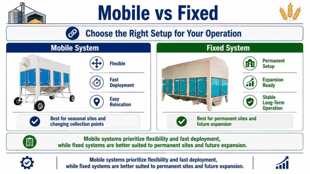 mobile versus fixed grain receiving and pre-cleaning system